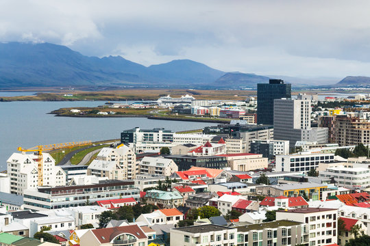 above view of Midborg district in Reykjavik