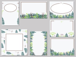 Variants of postcard templates with plant parts for events. Vector