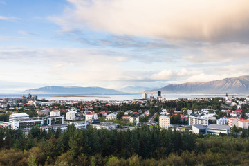 Fototapeta na wymiar above view of Reykjavik city in autumn evening