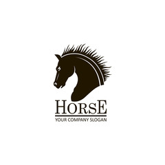 monochrome emblem of horse head on white background