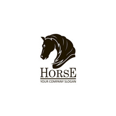 monochrome emblem of horse head on white background
