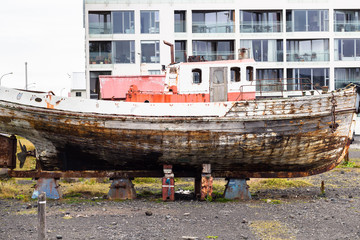 old ship on street in Reykjavik city