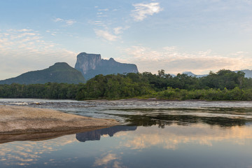 Stunning view of Autana mount as seen from Ceguera camp, at sunrise, in Amazonas state, in southern...