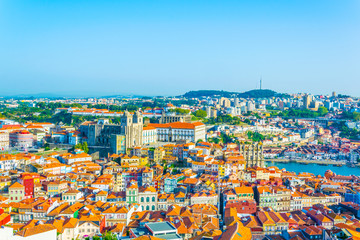 Panorama view of Porto including the episcopal palace, monastery da serra do pilar and the...