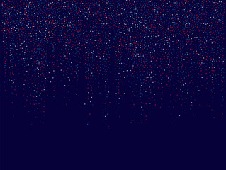 American national colors square vector background, festive pattern with flying, falling red, blue, white stars in colors of the United States' flag. Independence Day banner, bright star dust confetti