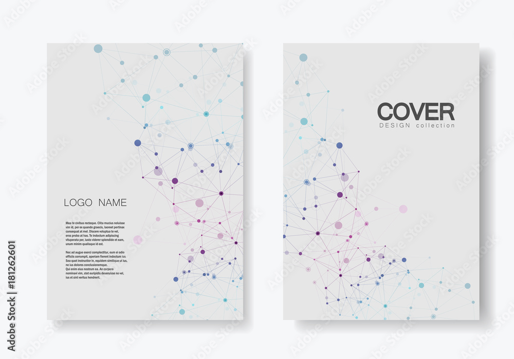 Poster Abstract polygonal geometric shape with molecule structure style. Connect lines and dots cover brochure