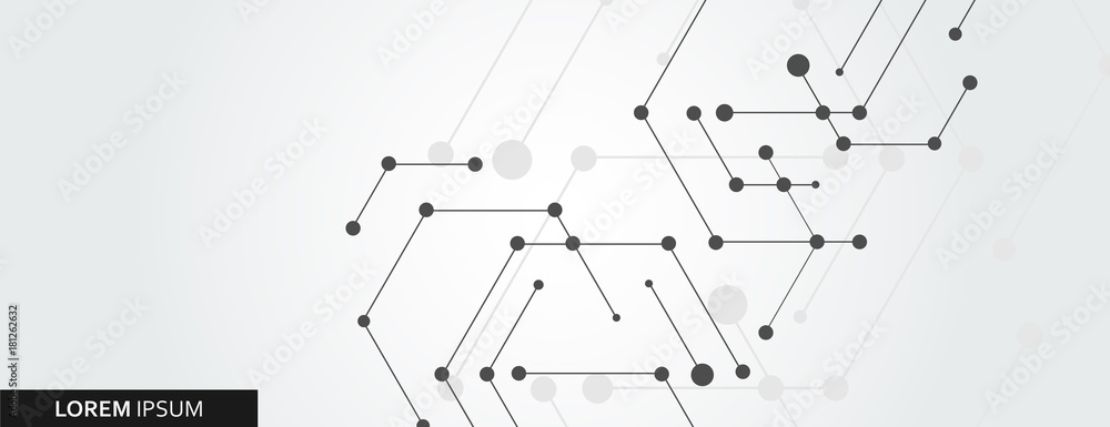 Poster Geometric hexagon connect with connected line and dots. Simple technology graphic background. Vector banner design