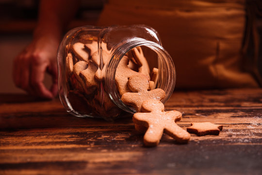 christmas cookies on wooden table