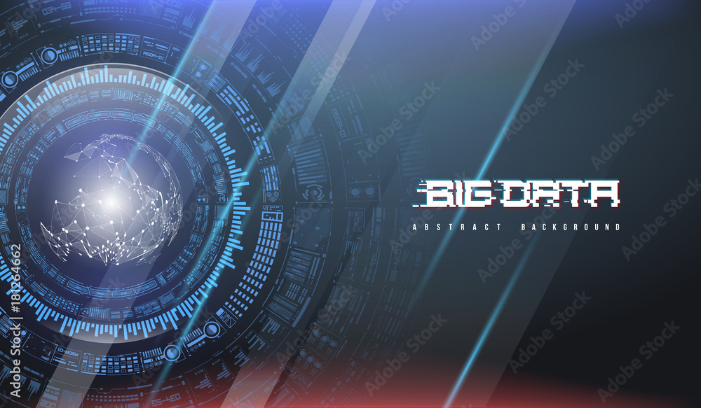 Poster big data abstract visualization. futuristic aesthetic design. big data background with hud elements.