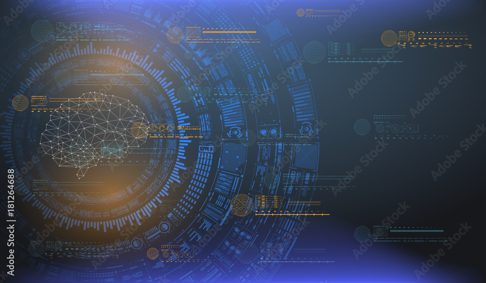 Poster big data abstract visualization. futuristic aesthetic design. big data background with hud elements.