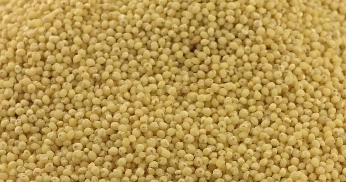 Close up of dry spilled millet rotating