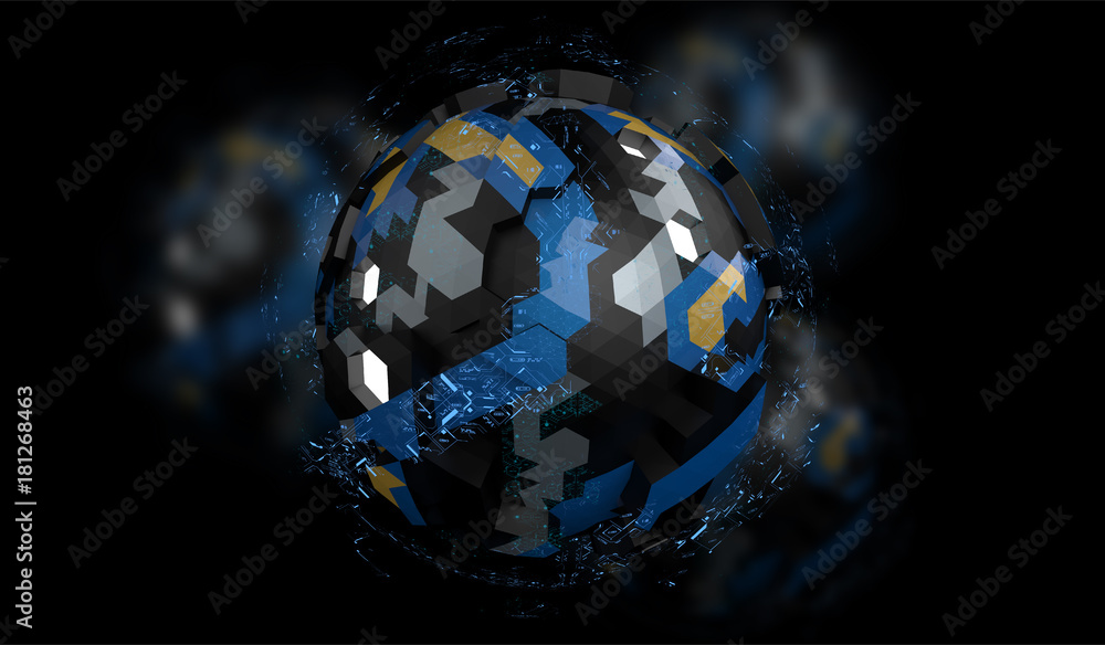 Poster abstract background with geometric shape. hi-tech object with futuristic hud elements. 3d render pic