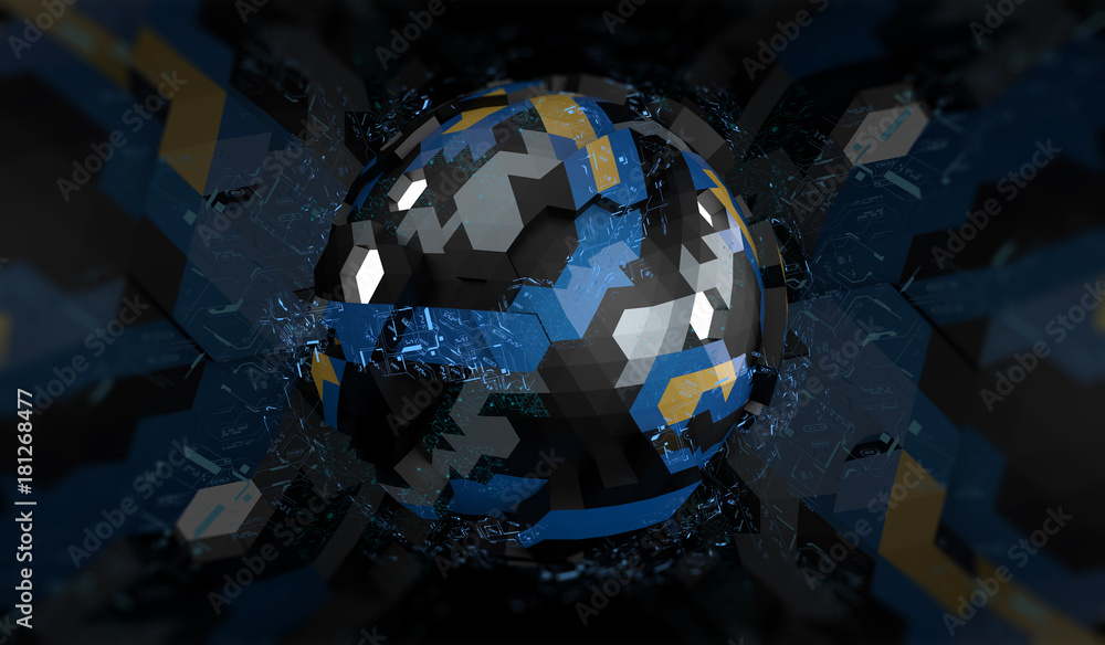 Poster abstract background with geometric shape. hi-tech object with futuristic hud elements. 3d render pic