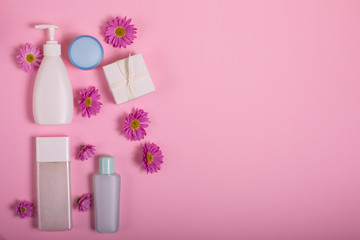 Cosmetics on a pink background