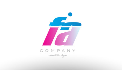 fa f a alphabet letter combination pink blue bold logo icon design