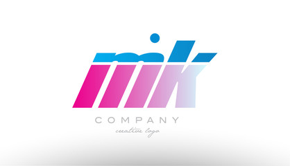 mk m k alphabet letter combination pink blue bold logo icon design