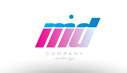 md m d alphabet letter combination pink blue bold logo icon design