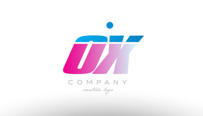 ox o x alphabet letter combination pink blue bold logo icon design