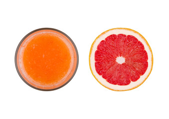 Fresh organic grapefruit juice glass top view