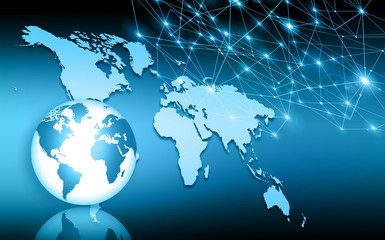 Best Internet Concept of global business. Globe, glowing lines on technological background. Wi-Fi, rays, symbols Internet, 3D illustration