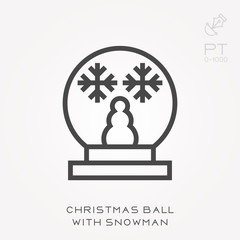 Line icon christmas ball with snowman