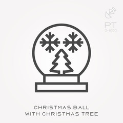 Line icon christmas ball with tree