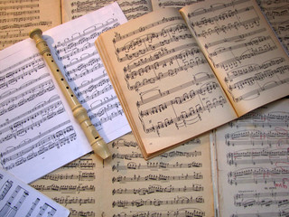 The Blank sheet music. Close-up. flute