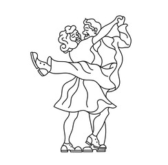 Dancing seniors. Happy old people have fun. Active pensioners.Couple silhouettes dancing swing, rock or lindy hop.Outline retro dancer silhouette. People retro style clothes dancing disco