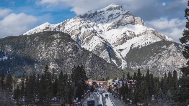 Banff Town time lapse, with a view of the Cascade Mountain