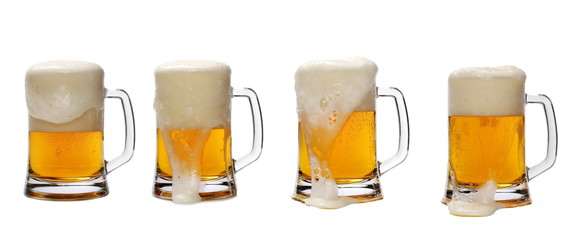 Set cold beer in glass isolated on white background