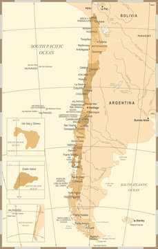Chile Map - Vintage Detailed Vector Illustration