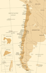 Obraz premium Chile Map - Vintage Detailed Vector Illustration