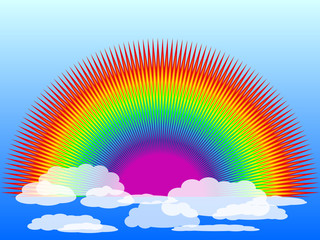 Vector color rainbow on a blue cloudy sky