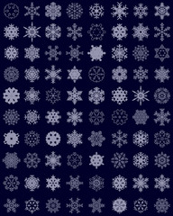 Set of different snowflakes on colored background