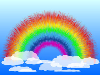 Vector color rainbow on a blue cloudy sky