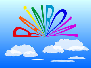 Vector color rainbow on a blue cloudy sky