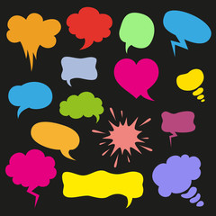 Set of cartoon speech bubbles on the black background.