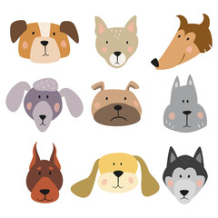 Set of funny cartoon dogs on white background.