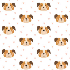Seamless pattern with cartoon dogs on the white background.