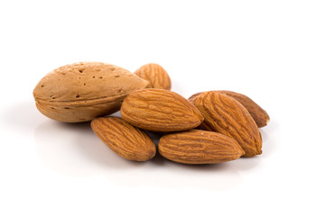 Almonds on a white background