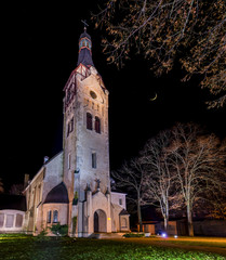Lutheran church in Jurmala, Latvia. The church was built in 1909 with traits of asymmetry and...