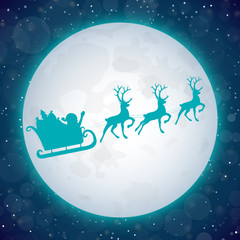 Naklejka premium Christmas card with Santa Claus on background with the moon. Vector.