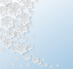 Christmas card with paper snowflakes and copyspace. Vector.