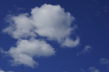 Gorgeous white clouds in the blue sky. There is space in the upper right and bottom corner.