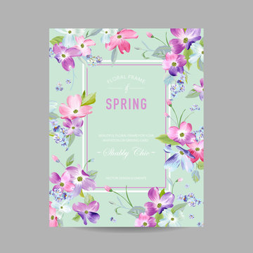 Blooming Spring and Summer Floral Frame. Watercolor Dogwood Flowers for Invitation, Wedding, Baby Shower Card in Vector