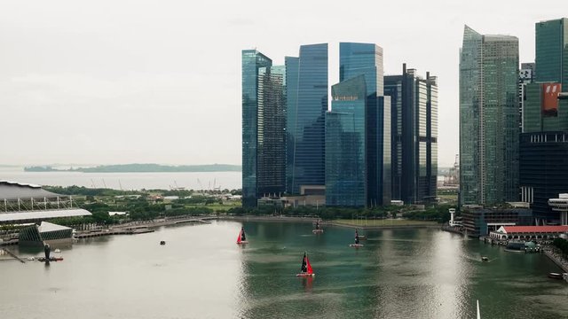 Singapore. November 13, 2017: Timelapse of beautiful landscape of skyscrapers in Raffles Place. The centre of the Financial District of Singapore. Shot in 4k resolution