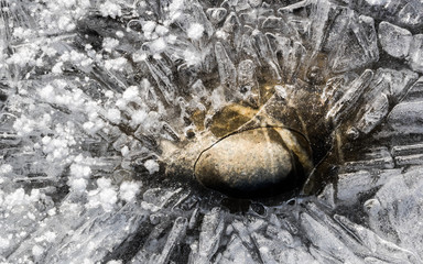 Small rock breaking through ice