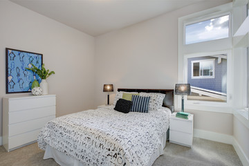 Boy's room with black and white alphabet bedding.