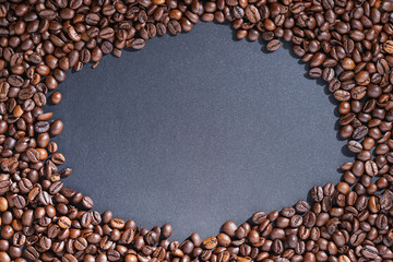 Coffee beans frame on dark background