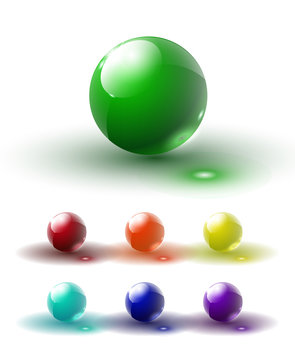 Set of multicolored glass buttons with shadows